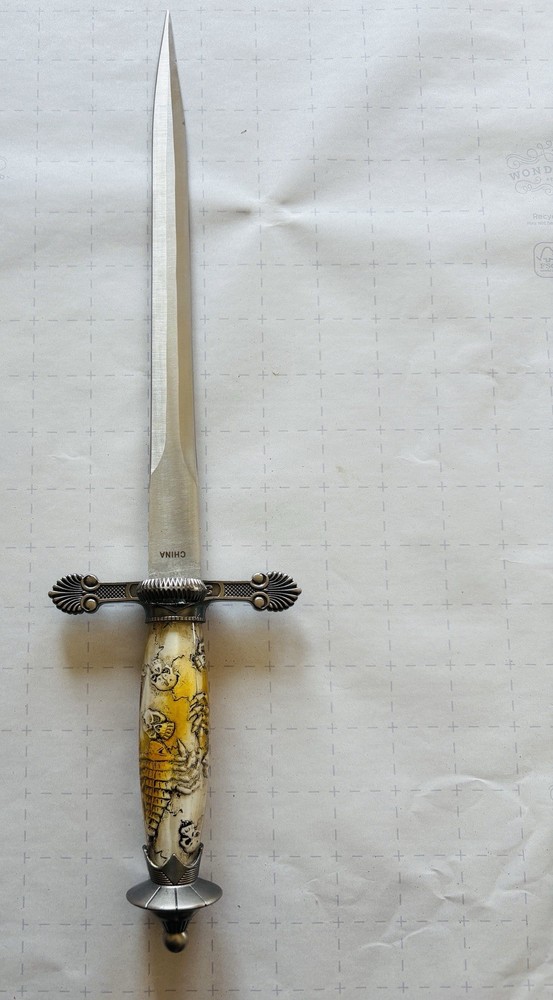 16” Medieval Dagger Skull Skeleton Handle And Sheath With Chain