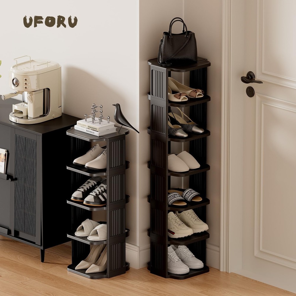 Vertical Shoe Rack, 6-Tier Plastic Stackable Storage Shelf for Small Closets ...