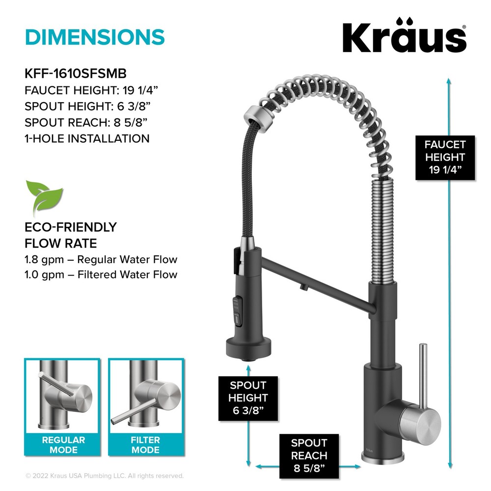 Kraus KFF-1610 Bolden 1.8 GPM 1 Hole Pre-Rinse Pull Down Kitchen - Black
