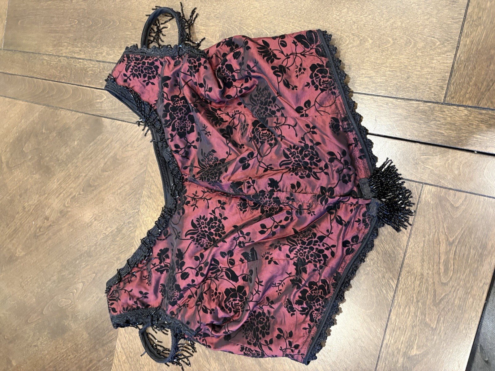 Victorian Reenactment Women’s Burgundy Floral Dress, Jacket & Bodice Set