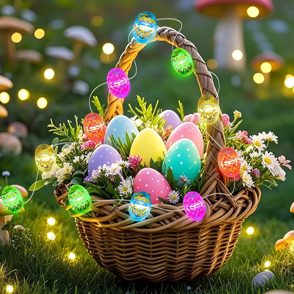 50LED Easter Egg Fairy Lights - 16ft Super Bright 3D Egg String Light Battery Op