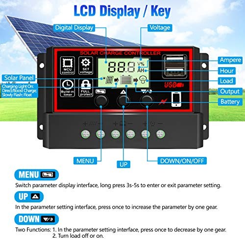 [Upgraded] 30A Solar Charge Controller, Black Solar Panel 30A PWM-Black&Red