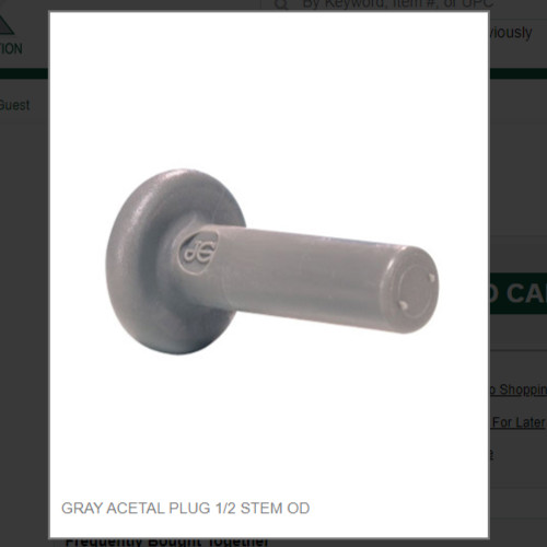 GRAY ACETAL PLUG 1/2 STEM OD # PI0816S