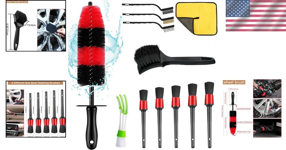 Professional 12-Piece Tire & Wheel Brush Set: Scratch-Free & Versatile Design