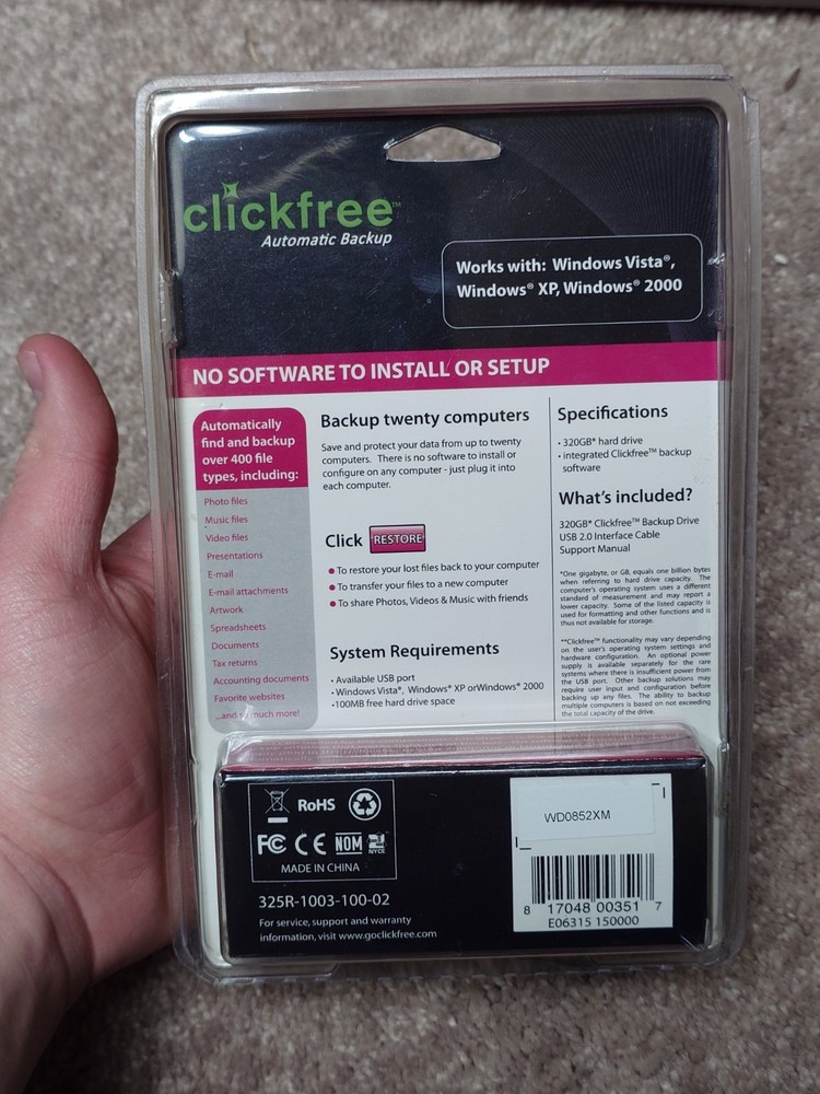 Clickfree 320GB Automatic Backup External USB Hard Drive - HD325R