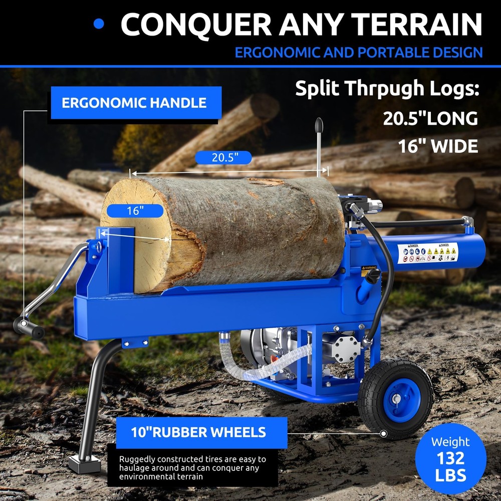 Log Splitter Portable 20 Ton Auto Return Ram System Powerful 7HP Gas Engine NEW