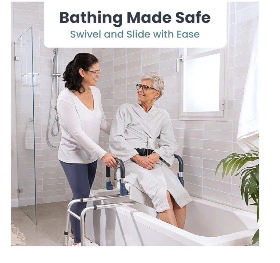 Sliding Shower Chair Tub Transfer Bench with Swivel Seat, Shower Bench, Blue