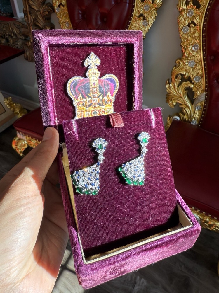 Mesmerizing Dancing Jade Dangle Drop Genuine Emerald Sapphire Earrings