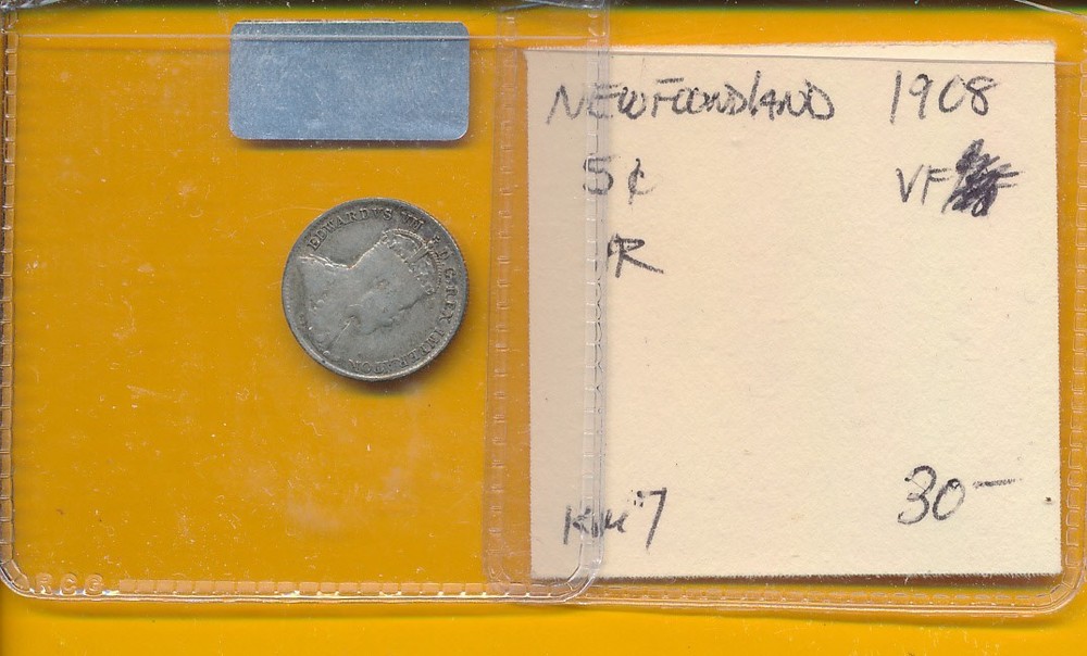 NEWFOUNDLAND - CANADA - 1908 SILVER 5 CENTS - #4121