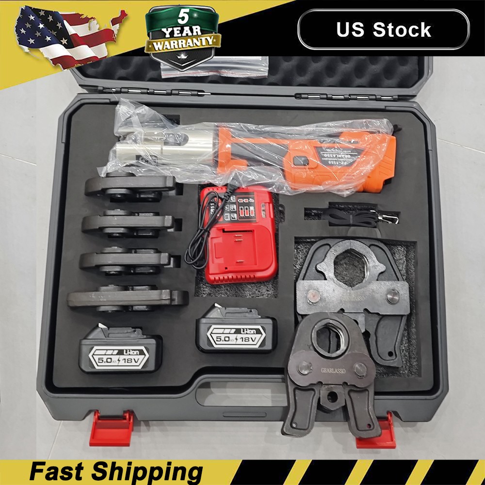 1/2" -2" Pro Press Tool Pipe Crimping Kit Press Tool Battery Kit w/ 6 Jaws