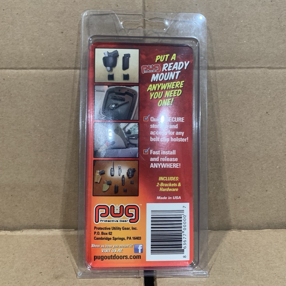 PUG Handgun Holster Mount 2-Pack Quick Access Secure USA Made Universal Kit