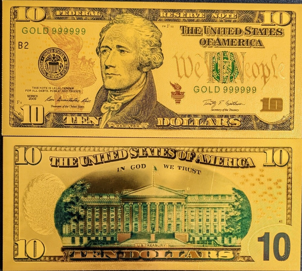 24K GOLD $10 Dollar Bill 2009 Series Collectible Novelty Collection Note Gift