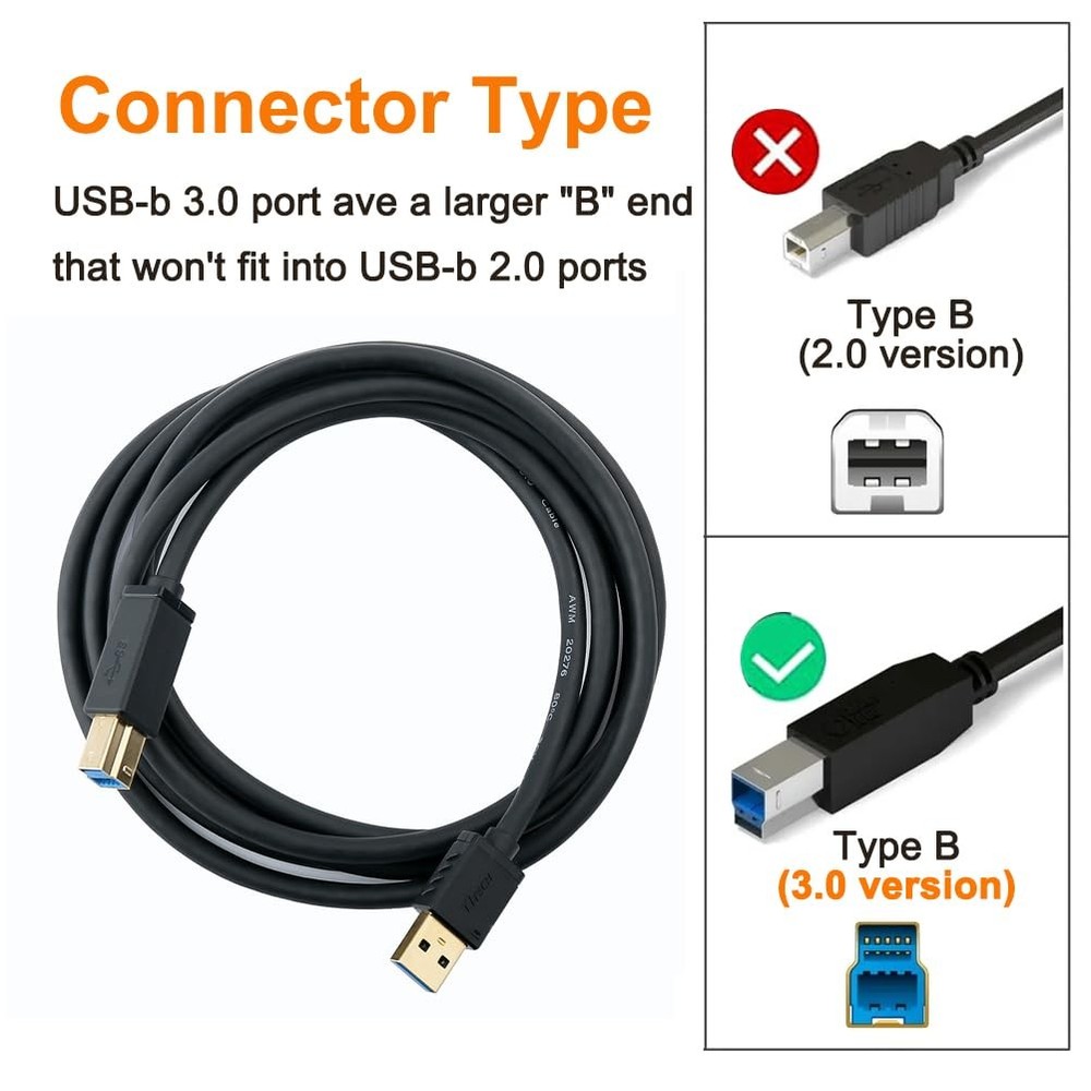 DTECH 6 ft Printer Cable USB to b Cord Type A 3.0 Square End 6ft, Black
