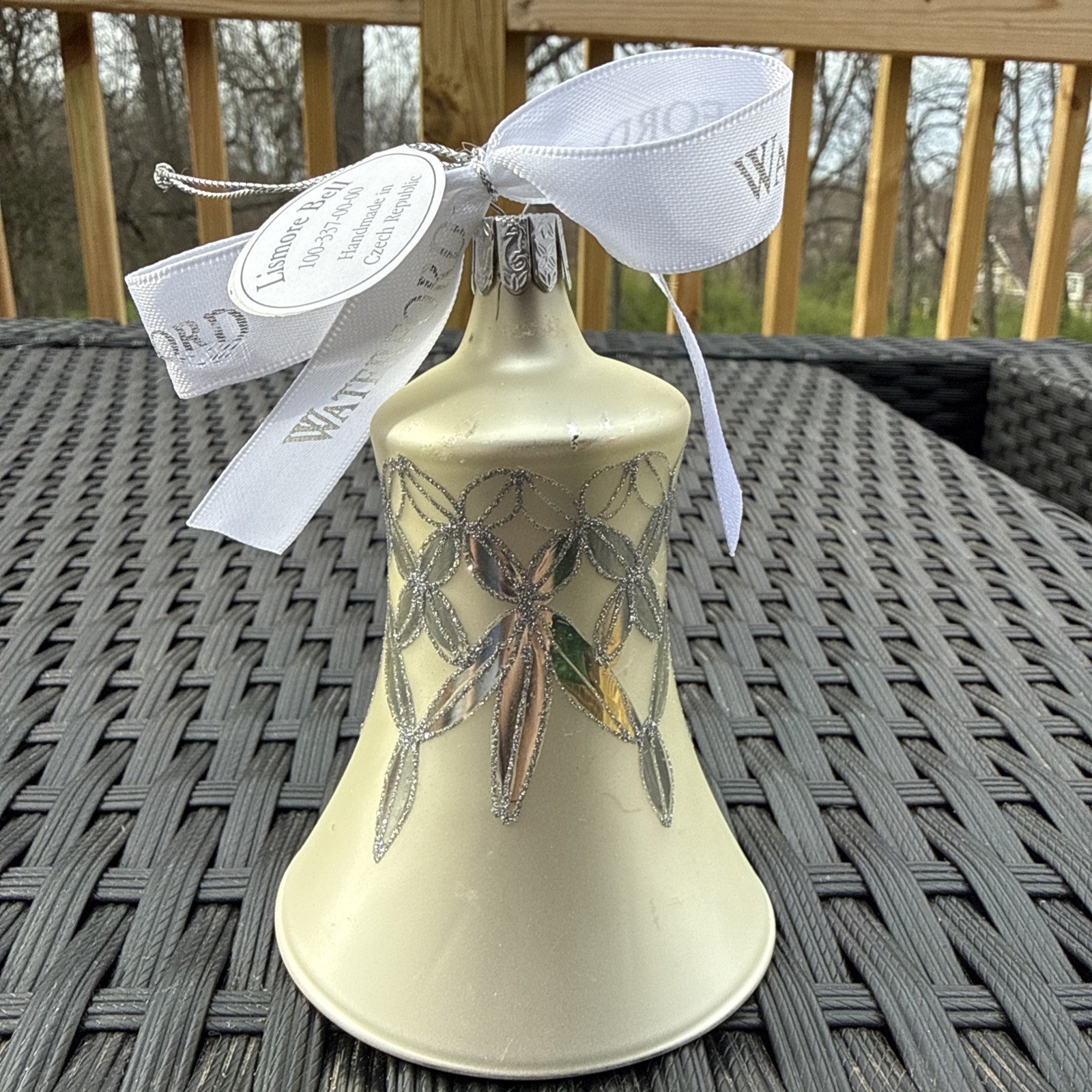 Waterford Heirlooms Lismore Bell Blown Glass Ornament Silver Glitter Christmas