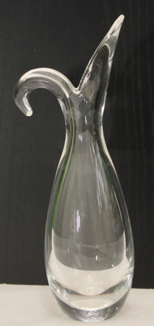 Steuben Signed Clear Art Glass Sheard Rim Pitcher Plant Vase