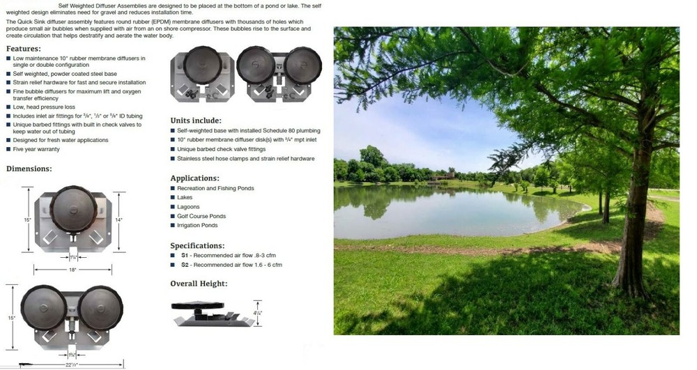 NEW 10" Membrane EPDM Disc Diffuser Aeration in Single / Double + Sinking Base!