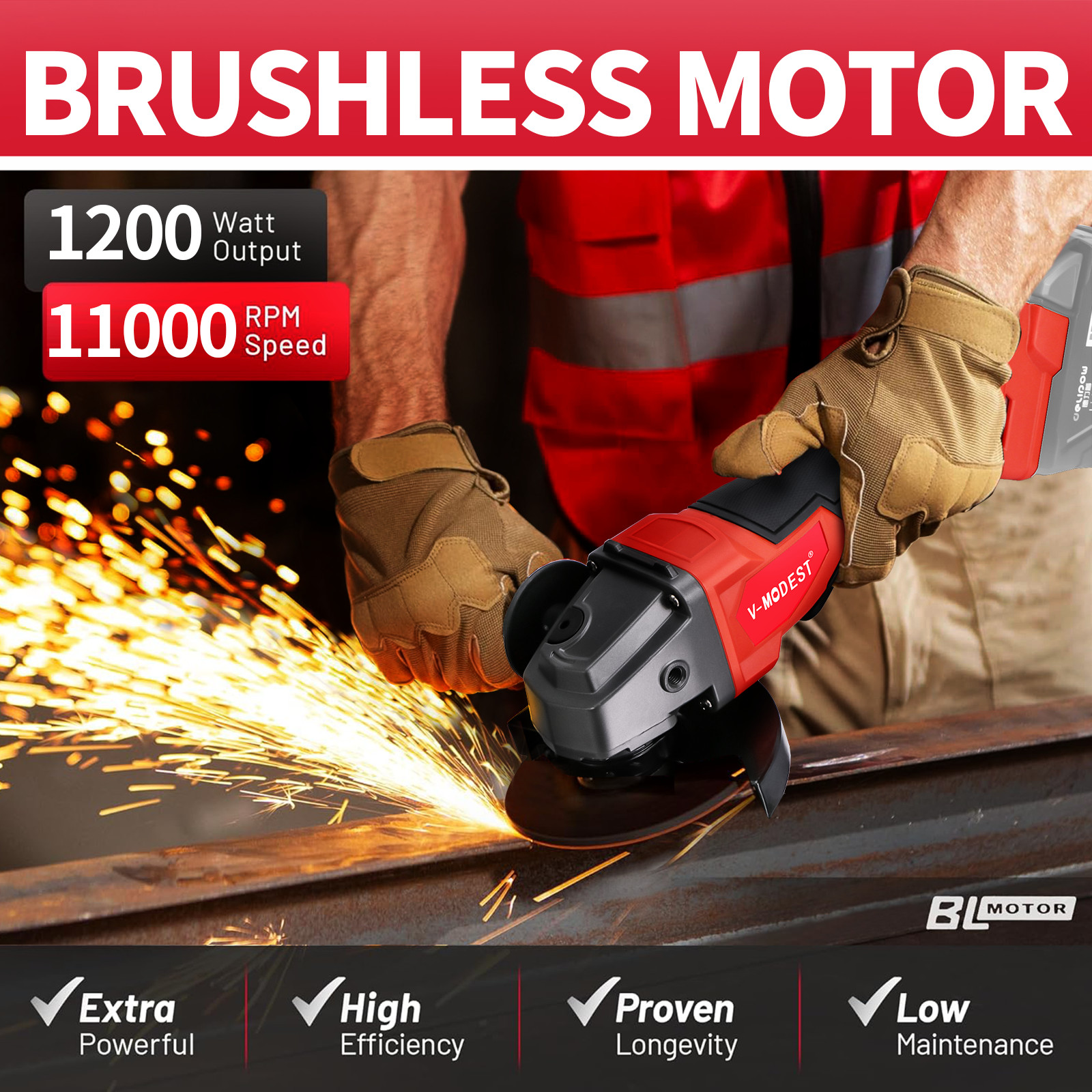 Cordless 4-1/2" to 5" Angle Grinder for Milwaukee M18 Battery Brushless 11000RPM