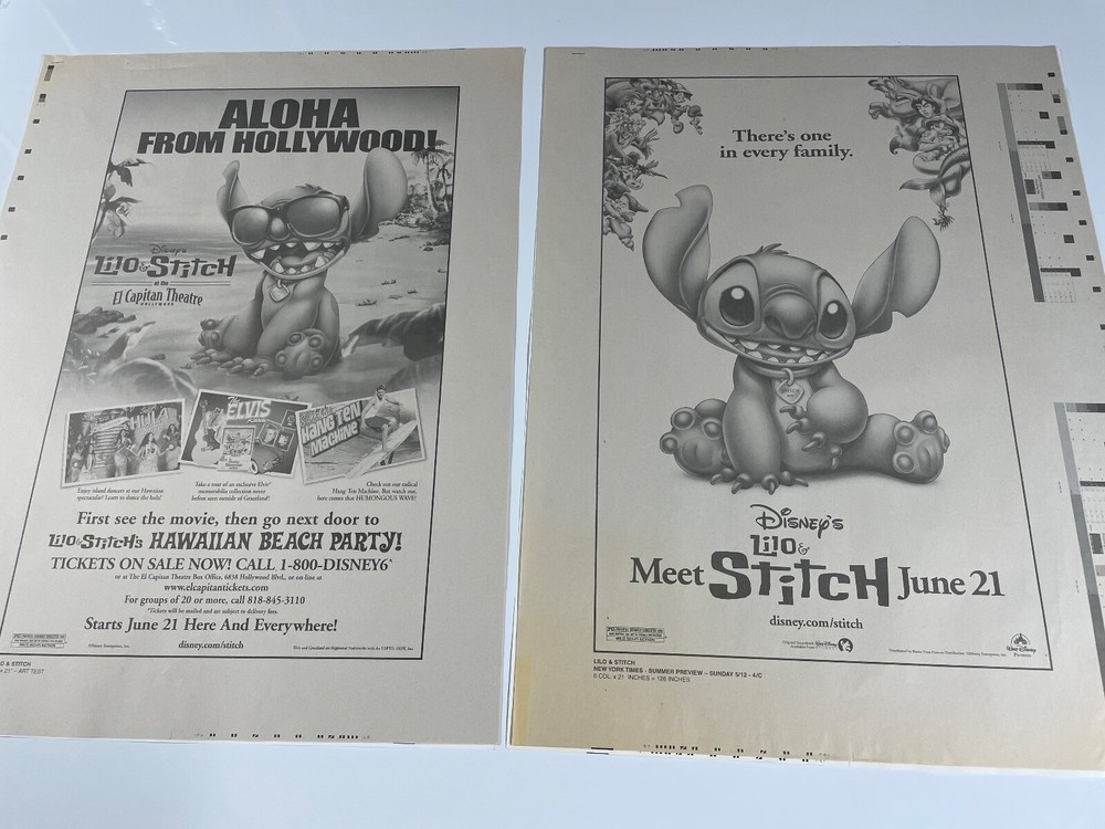 Lilo & Stitch Lot Printer Proof Tear Sheet Ad Pad Printer Proof Sheets B