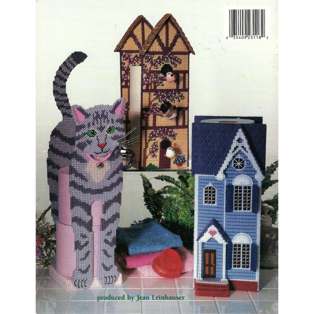 Bathroom Tissue Caddies Plastic Canvas Pattern American School Needlework #3118