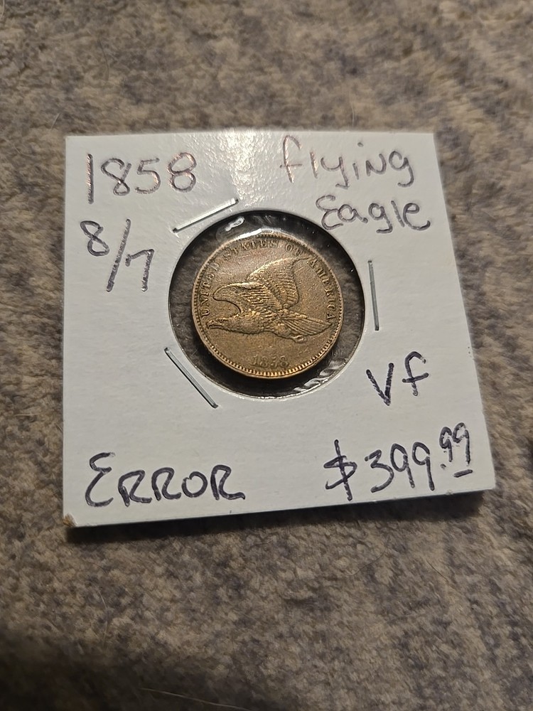 1857 1C Flying Eagle Cent 8over7 VF Error