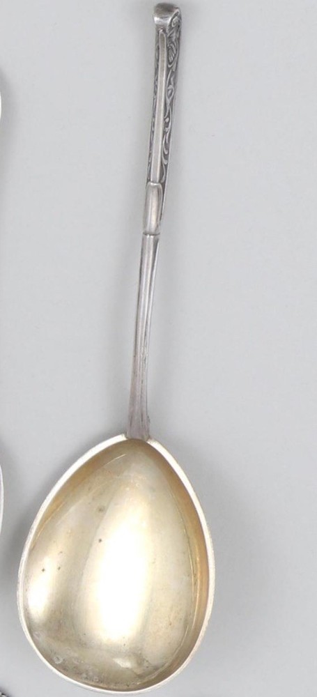 Antique Denmark Simon Groth Silver Serving Spoon Moinichen Devil Mask Handle