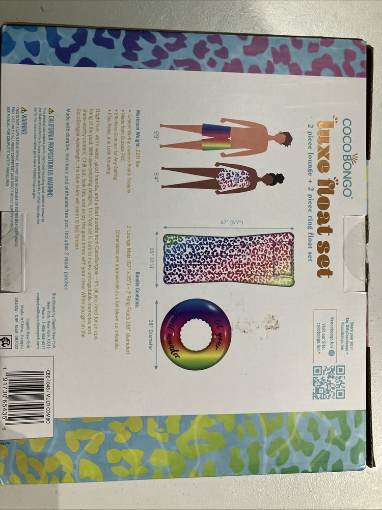 Coco Bongo Luxe Float Set 2 Lounges and 2 Ring Floats Plus Patch Kit New