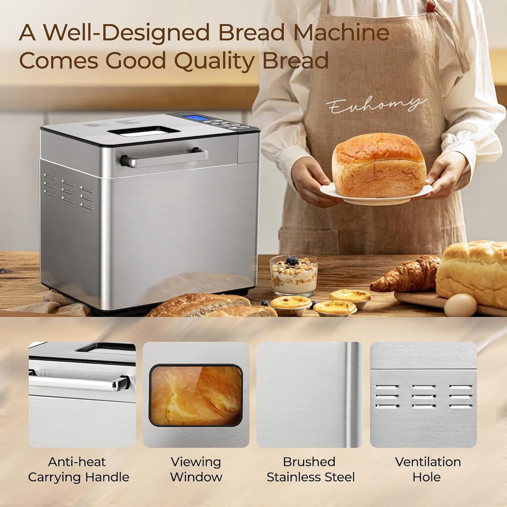 Automatic Bread Maker Gluten-Free, Dough Function, Adjustable Size Crust Setting