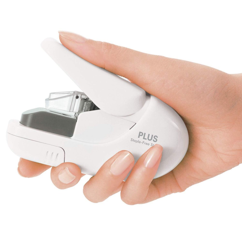 Plus Paper Clinch Compact Staple-Free Stapler Ivory White