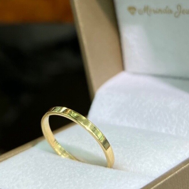 2mm 18K Solid Yellow Gold Handcraft Unisex Square Wedding Stackable Ring Band