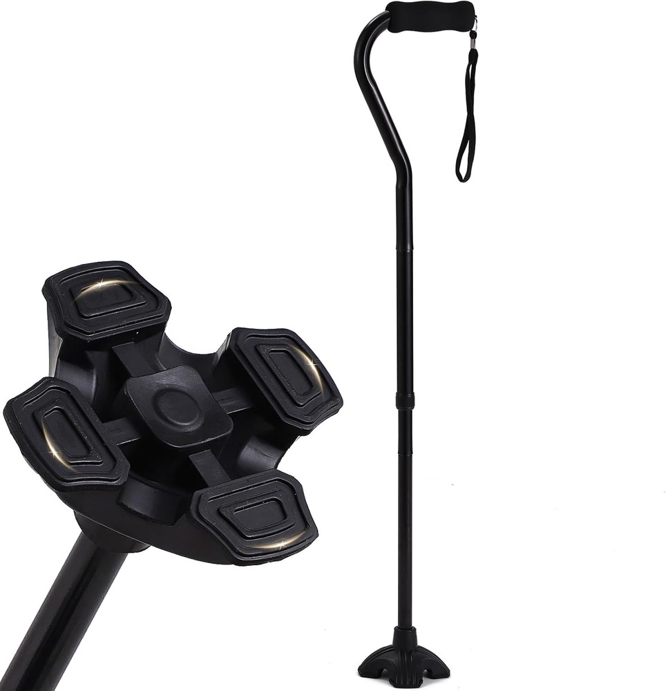 LIXIANG Foldable Offset Walking Cane Floral Printed 5-Level Adjustable Height