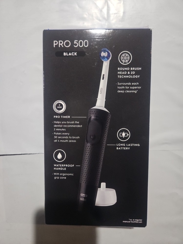 Oral-B Pro 500 Black Rechargeable Toothbrush 2 Modes 30 Second Quadrant Timer