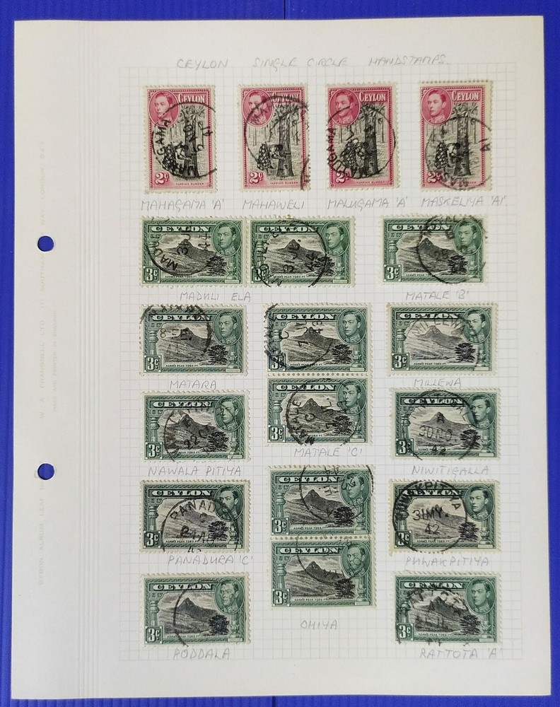 Ceylon Stamp Collection Postmarks Study Mounted in Graph Sheets/Pages