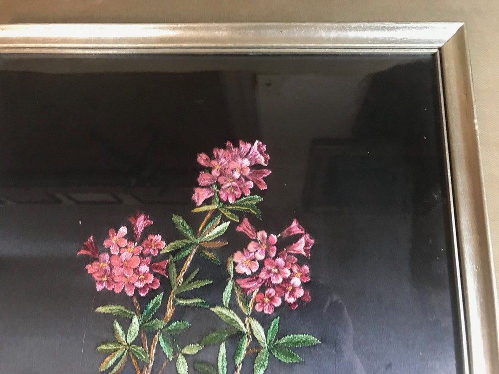 Antique Needlepoint "Floral Scene" - Framed
