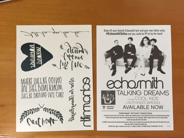 ECHOSMITH - "Talking Dreams" Promo Temp Tattoo's