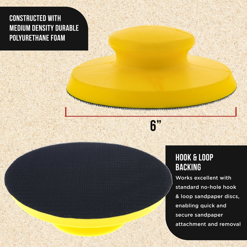 2ea 6" Round-Shaped Hand Sanding Block Pads for Hook & Loop and PSA 6" DA Discs
