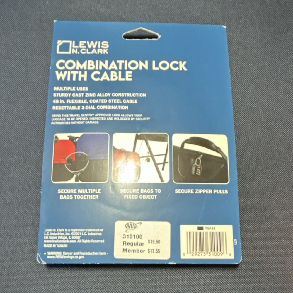 Lewis N. Clark TSA83 Combination Lock with Cable TSA Approved