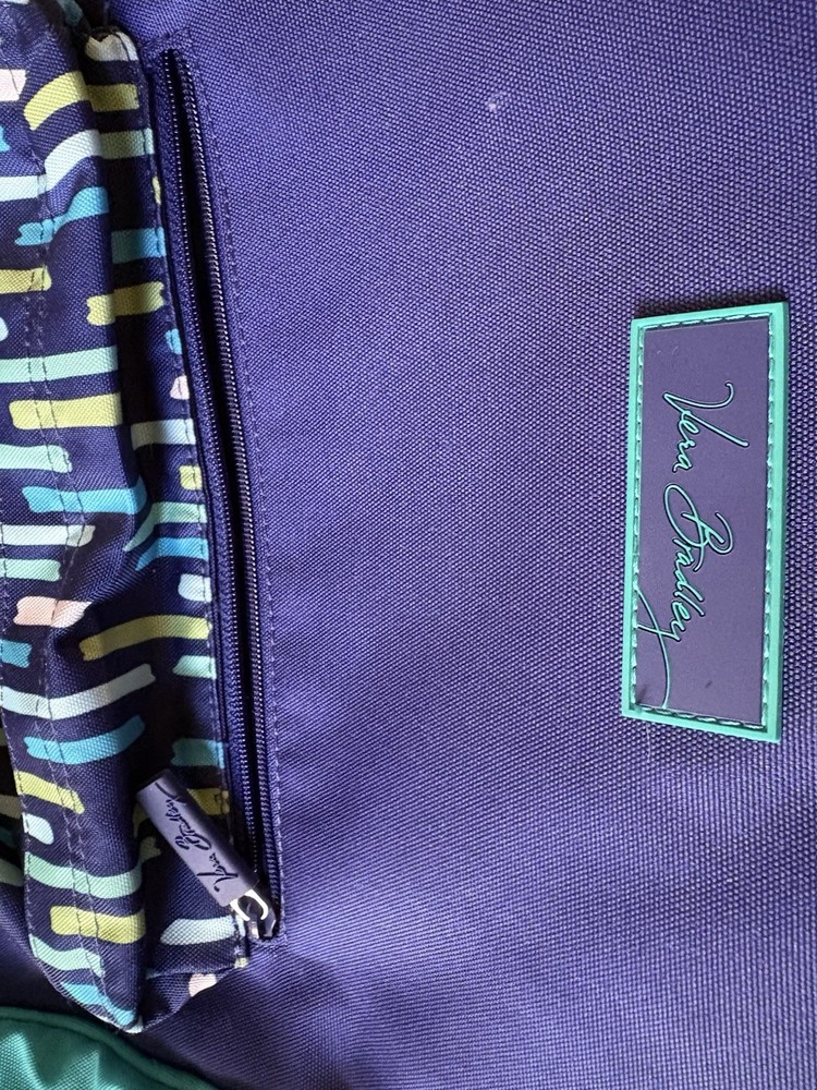 Vera Bradley Kids Backpack Blue Geometric Canvas Polyester Zip Outer Pocket