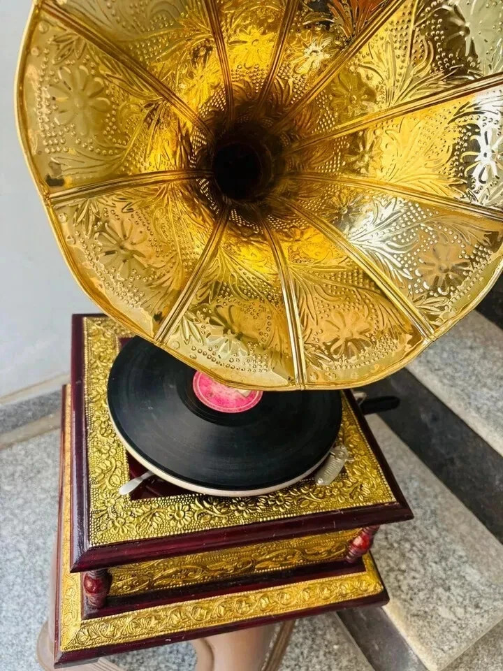 Radio Gramophone Player With Horn Functional Working Phonograph win-up record