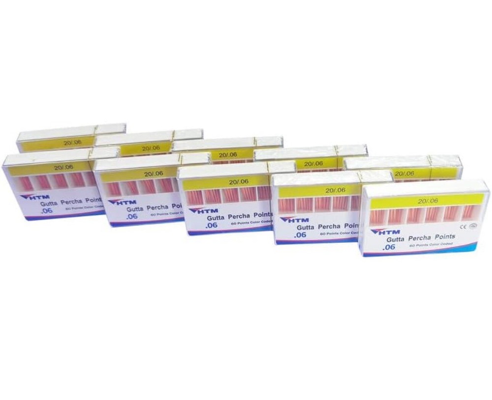 HTM Gutta Percha Points 20 / .06 60 Points per Box 10 Pack Dental Root Canal