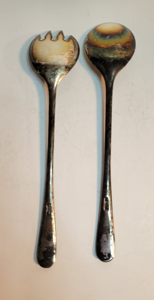 Silver Plate Salad Serving Utensils Spoon & Fork Marked Italy