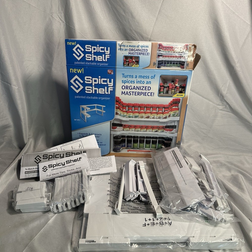 Spicy Shelf Organizer Adjustable Stackable New 64 Jar Capacity Open Box