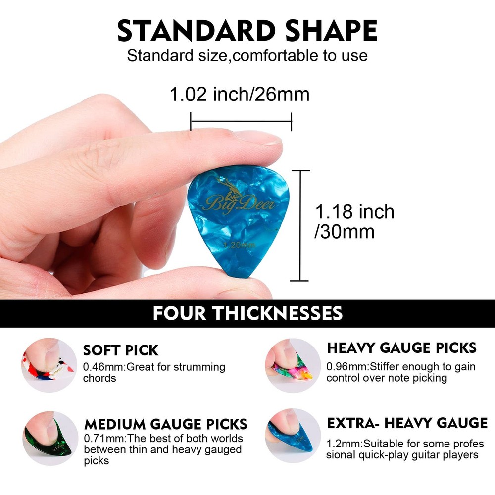 30 pack Celluloid Guitar Picks ，includes Thin,Medium, Heavy & Extra Heavy Pic...