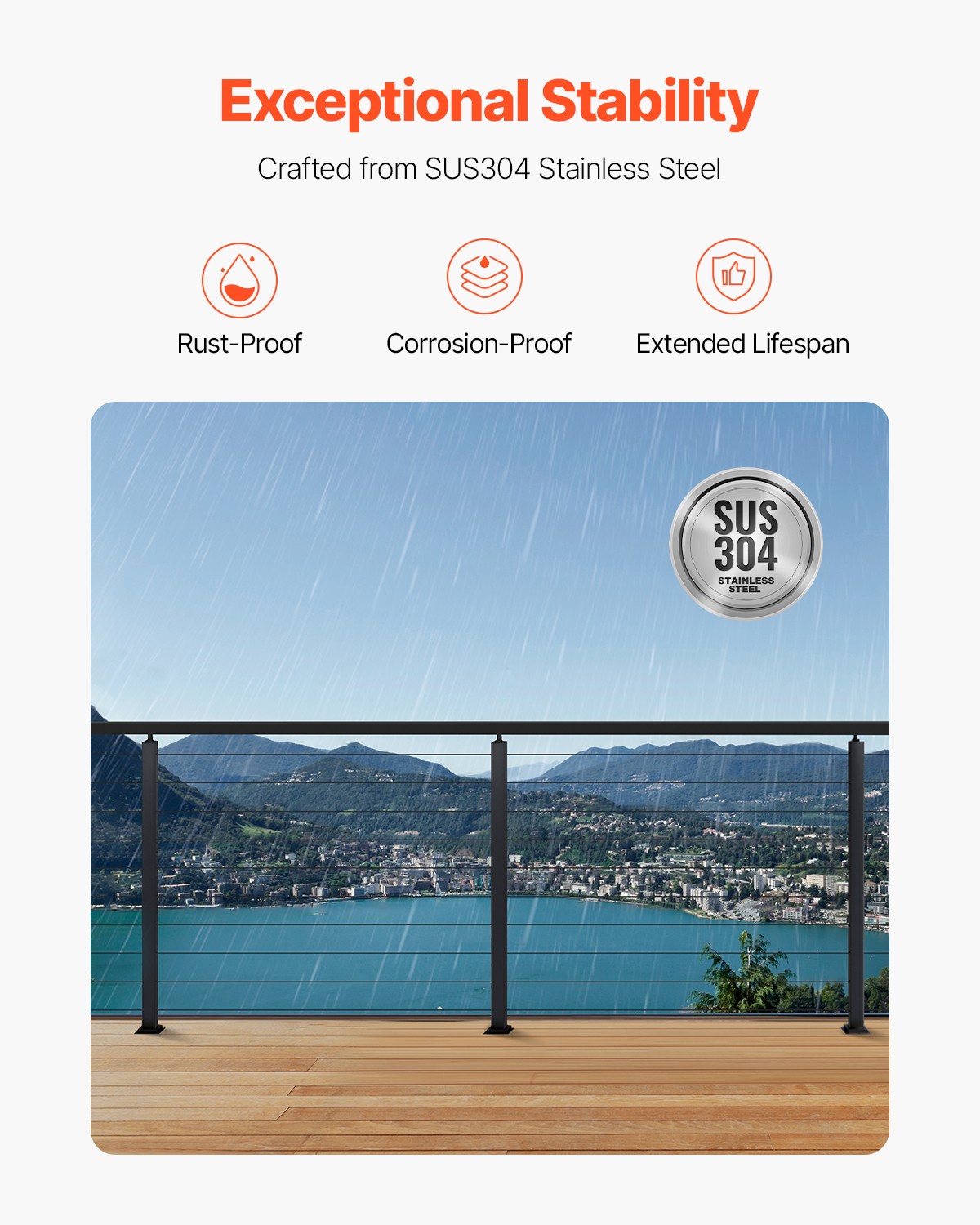 VEVOR Cable Railing Post 36x2x2 In Horizontal-Hole 4JZLGZXHS914MY65M001V0