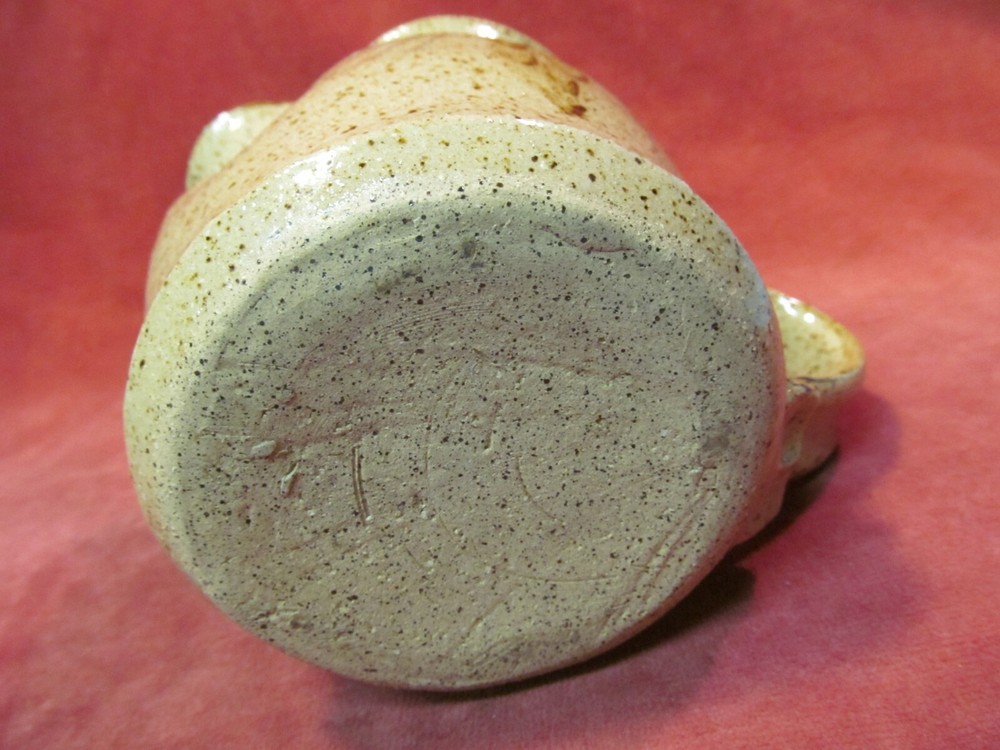 5" BROWN SPECKLE STUDIO POTTERY PITCHER WITH PAINTED PINECONE