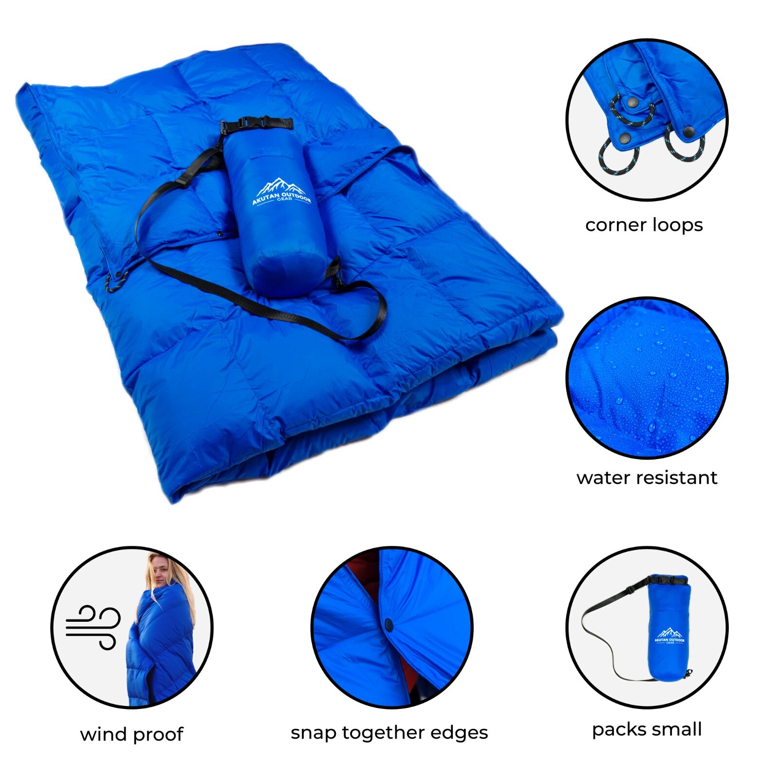 700 Fill Power Camping Blanket (300g Real Down) Windproof, Water Resistant,Large