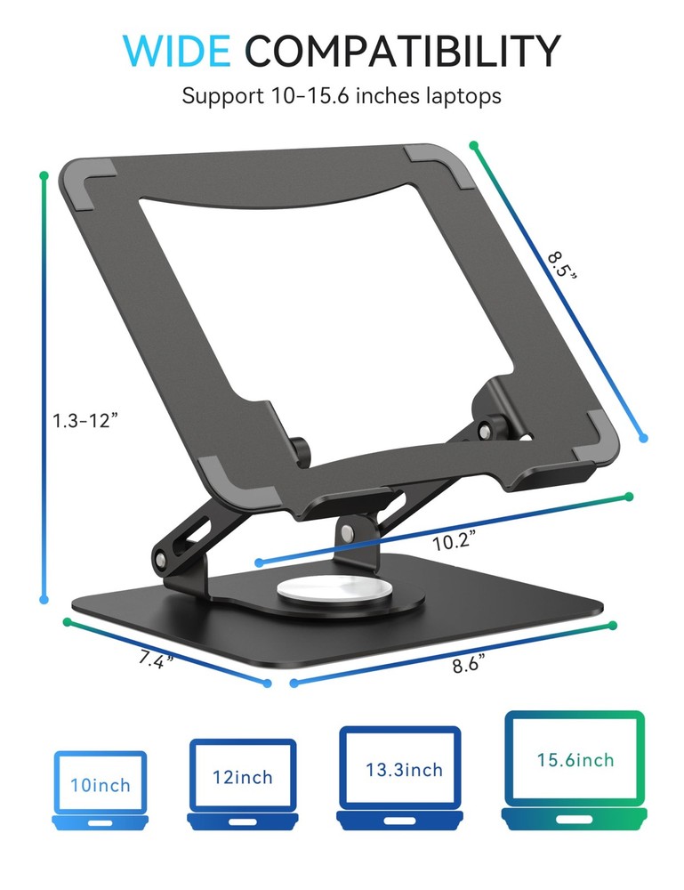 360 Rotating Laptop Stand, Ergonomic Computer Riser for Desk, Adjustable Heig...