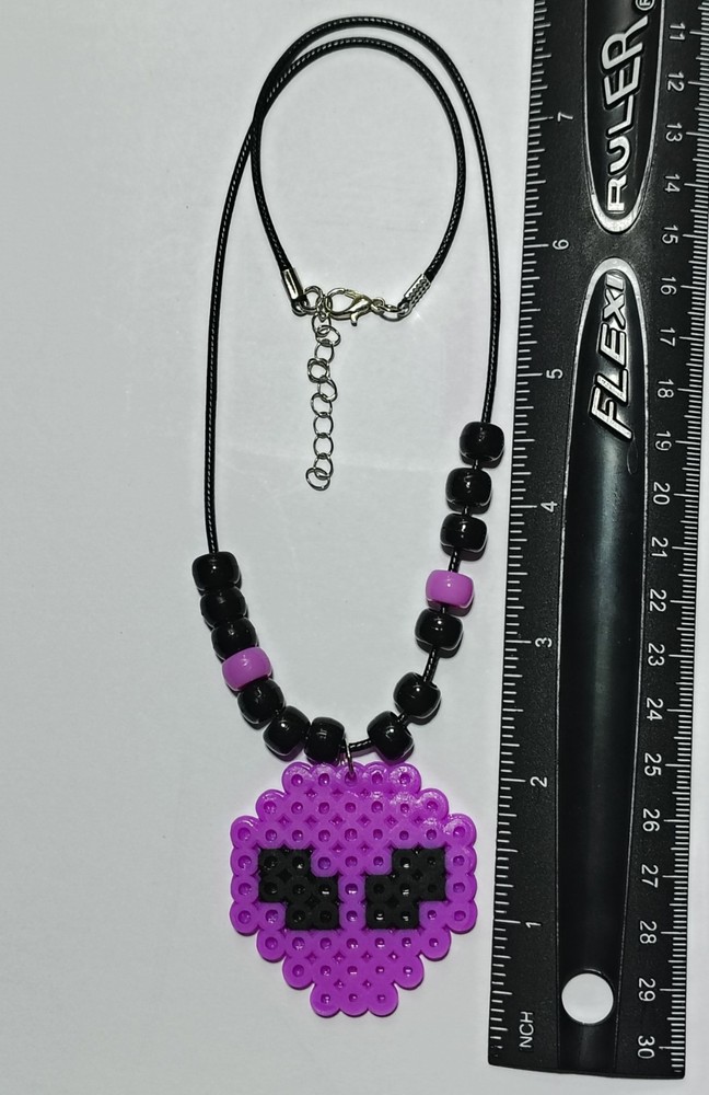 Purple Pixel Alien Perler Bead Necklace