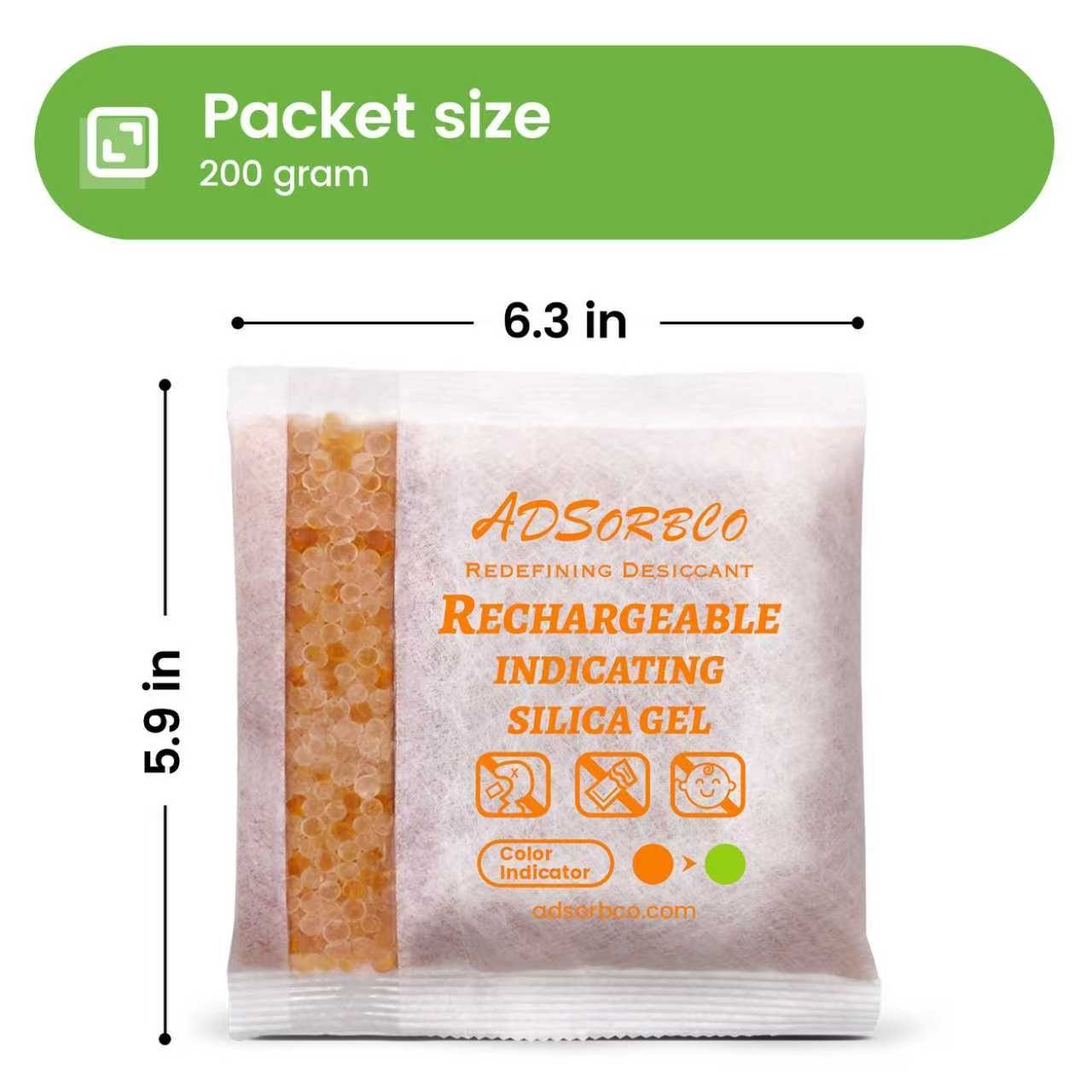 (200 Gram 3 Packages) Adsorbco Rechargeable Silica Gel Packets