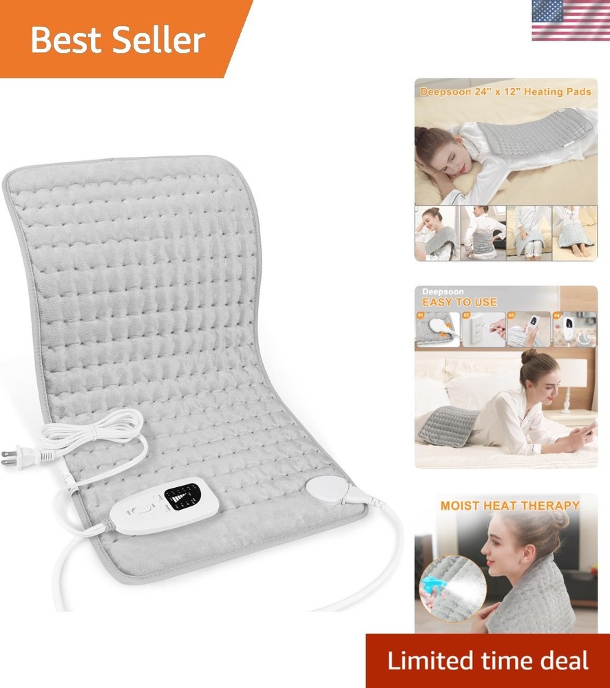 Versatile Electric Heating Pad - 6 Temp Settings, Machine Washable - Light Gray