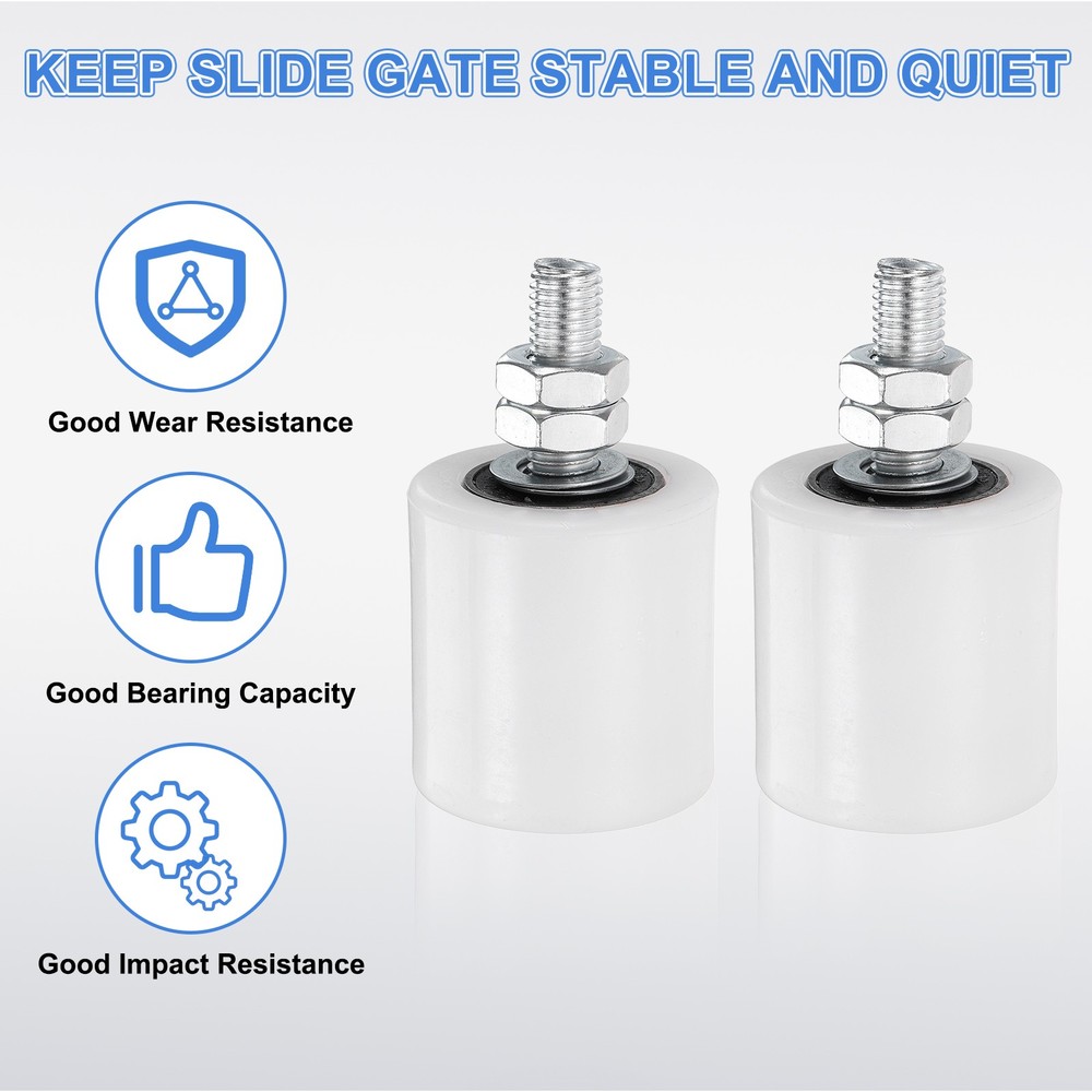2Pcs Slide Gate Guide Roller 2" Nylon Sliding Gate Support Assembly, White